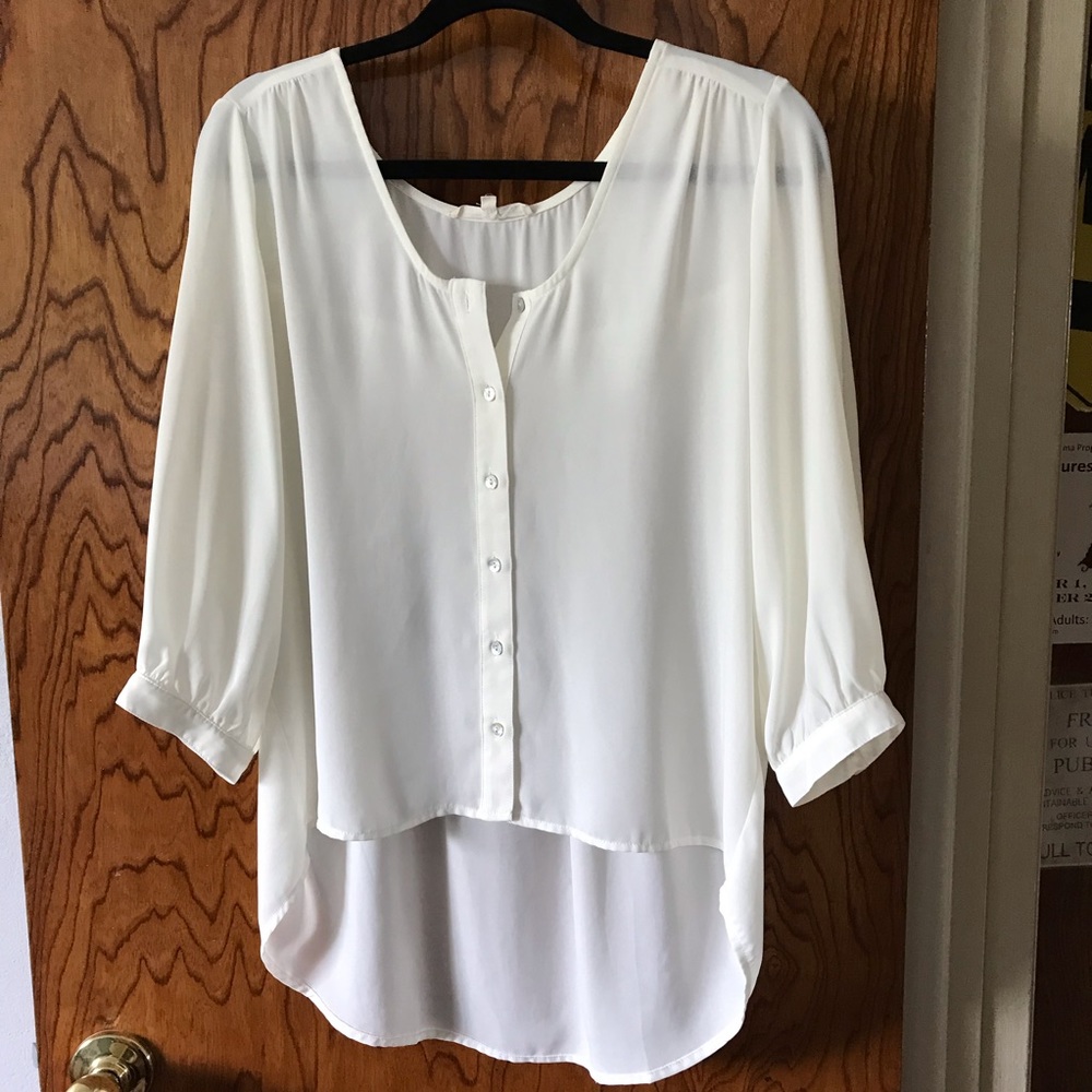 Cream sheer high-low blouse